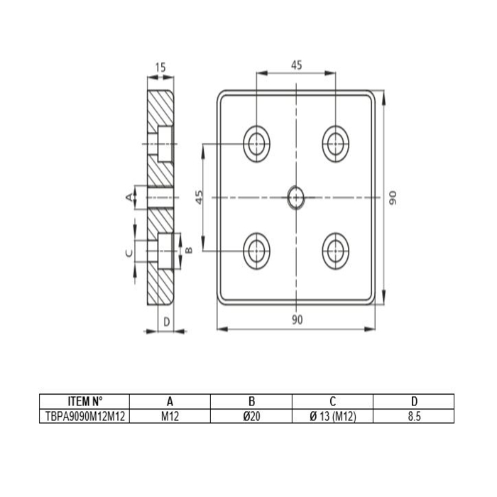 Transport et plaque de base 90x90 [M12]