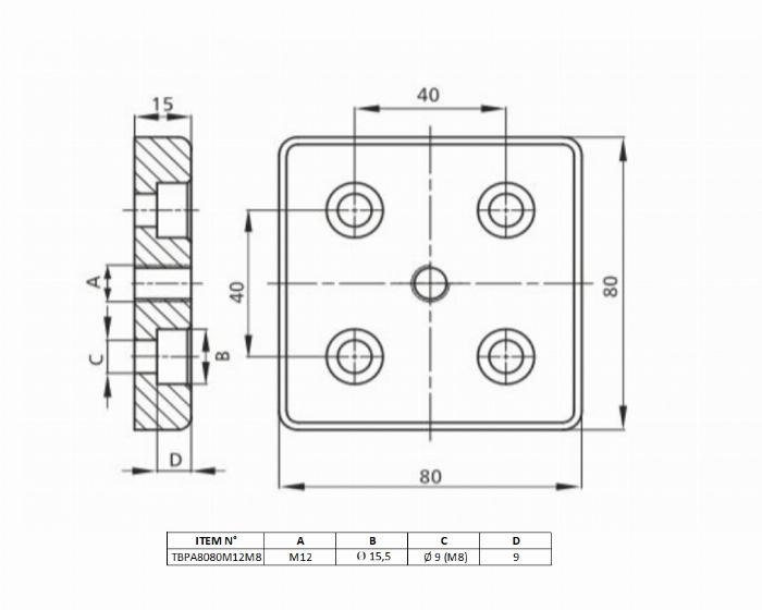 Transport et plaque de base 80x80 [M12]