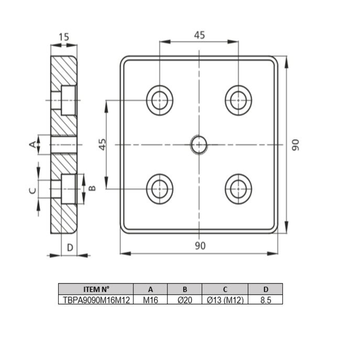 Transport et plaque de base 90x90 [M16]