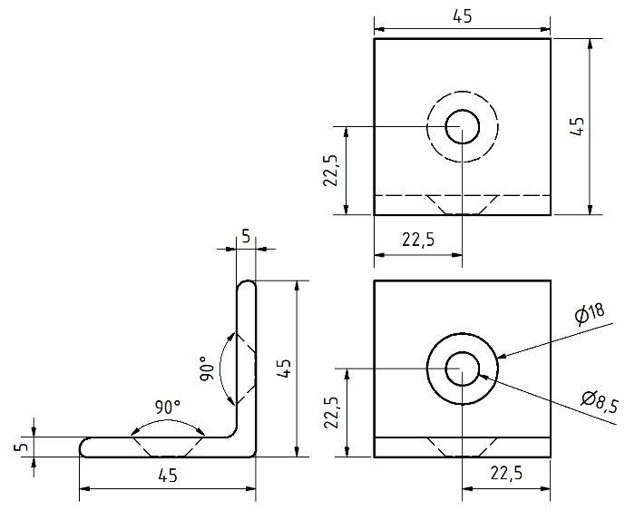 Équerre acier 45 galvanisée