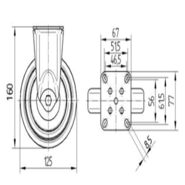 Roue fixée 125 sans frein