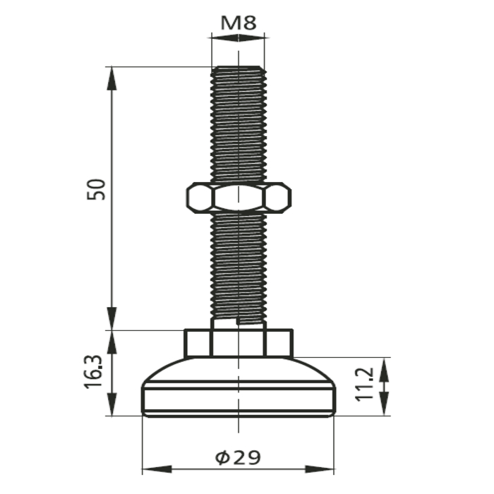 Pieds réglables D29 M8 L50