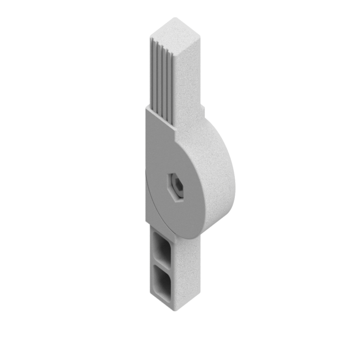 Connecteur enfichable 2D2 180° en PA pour tube carré 25x25x1,5. Longueur des bras : 41 mm. Connecteur bidimensionnel à 2 voies avec articulation à 180°