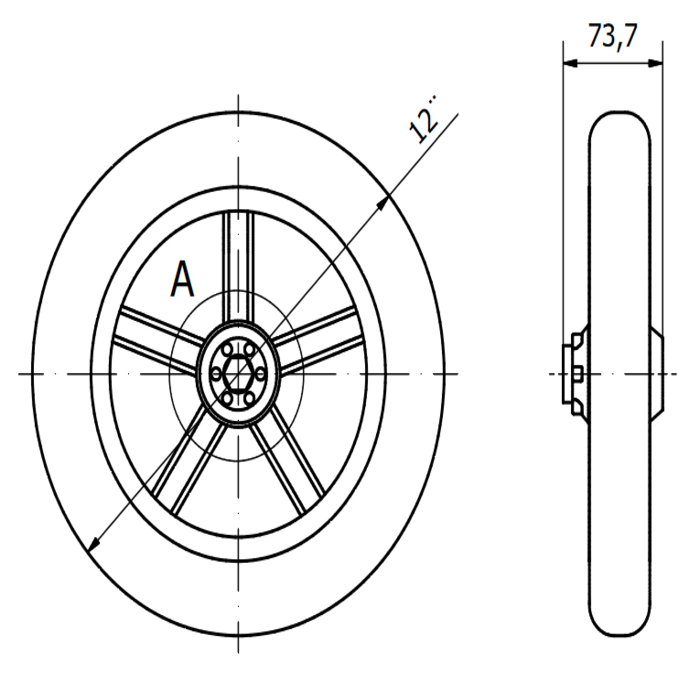 Roue de transport 304,8 mm à roulements à billes en caoutchouc solide