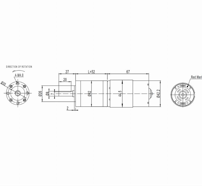 Réducteur planétaire de 52 mm et moteur CC à aimant permanent 78 rpm