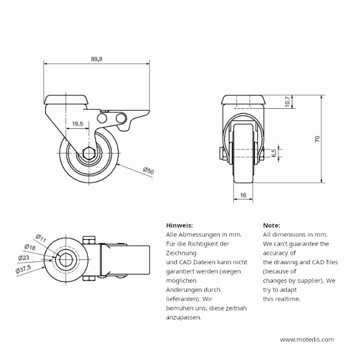 Roue 50 trou de boulon unique avec frein