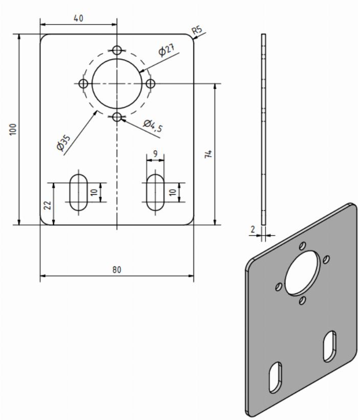 Support moteur acier 80x100 - cercle de trous 35mm